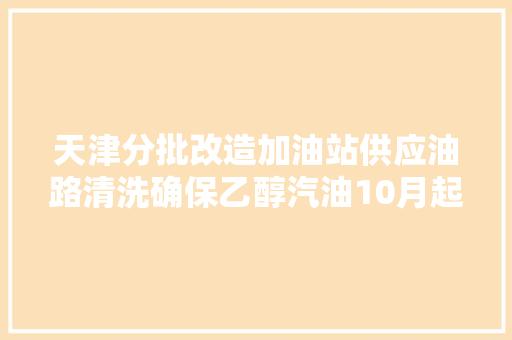天津分批改造加油站供应油路清洗确保乙醇汽油10月起运用