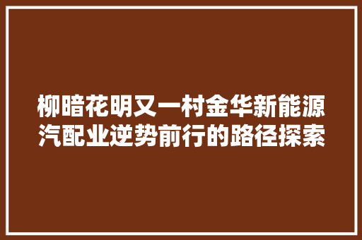 柳暗花明又一村金华新能源汽配业逆势前行的路径探索 汽车知识