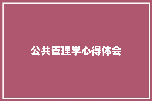 公共管理学心得体会