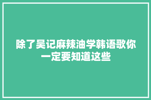 除了吴记麻辣油学韩语歌你一定要知道这些