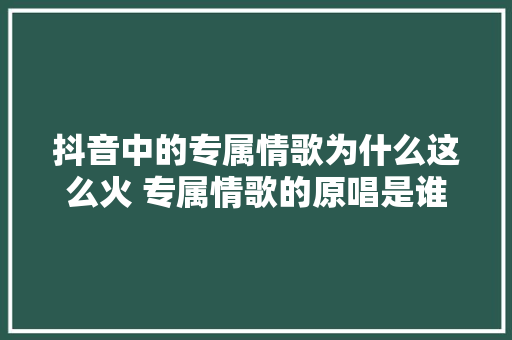 抖音中的专属情歌为什么这么火 专属情歌的原唱是谁歌词介绍