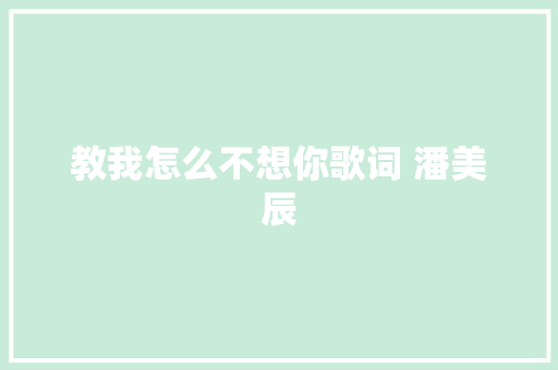 教我怎么不想你歌词 潘美辰 休闲娱乐