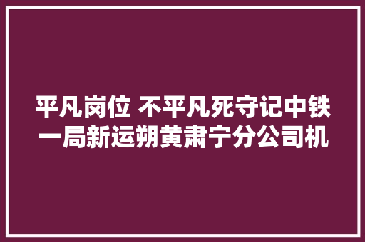 平凡岗位 不平凡死守记中铁一局新运朔黄肃宁分公司机车电工王永伟