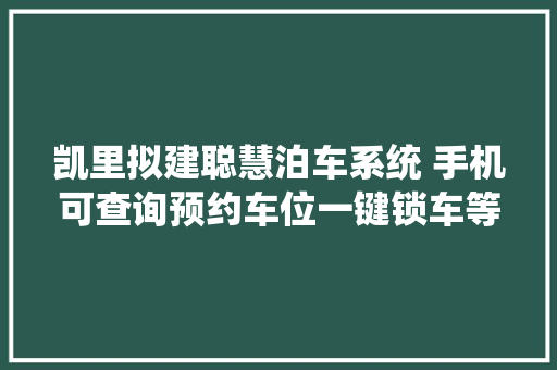 凯里拟建聪慧泊车系统 手机可查询预约车位一键锁车等