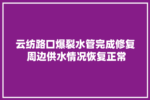 云纺路口爆裂水管完成修复 周边供水情况恢复正常