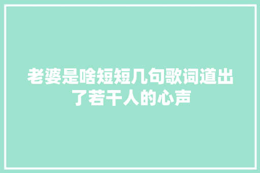 老婆是啥短短几句歌词道出了若干人的心声 休闲娱乐
