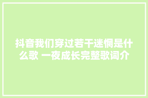 抖音我们穿过若干迷惘是什么歌 一夜成长完整歌词介绍 休闲娱乐