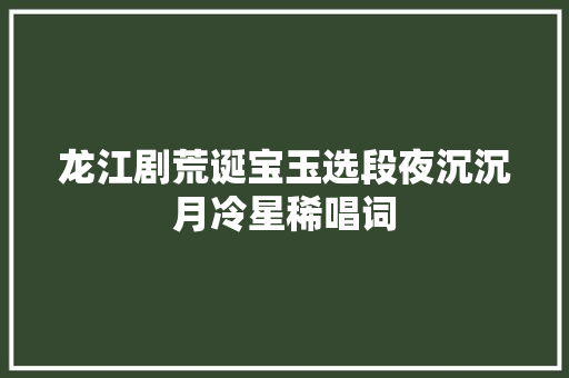 龙江剧荒诞宝玉选段夜沉沉月冷星稀唱词