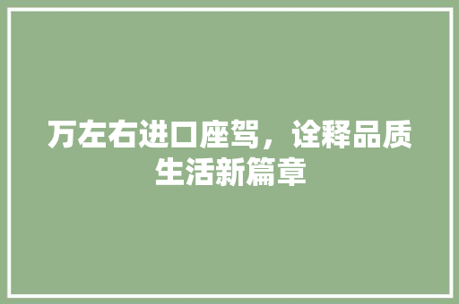 万左右进口座驾，诠释品质生活新篇章
