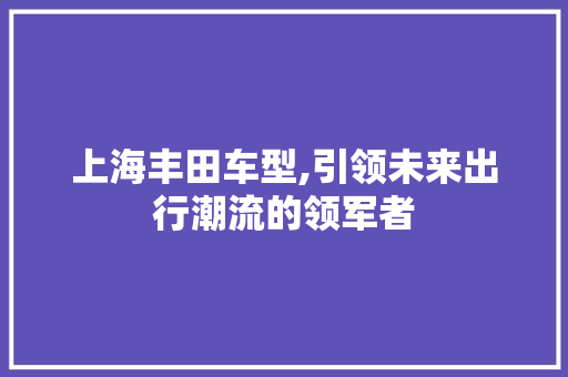 上海丰田车型,引领未来出行潮流的领军者 汽车知识