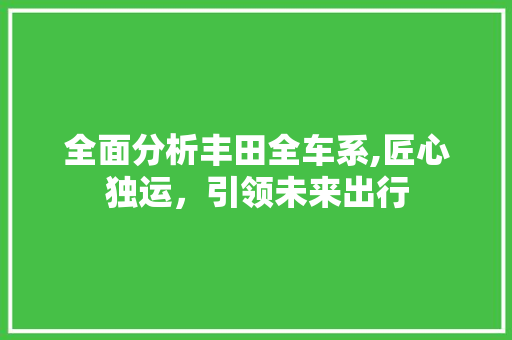 全面分析丰田全车系,匠心独运，引领未来出行 汽车知识