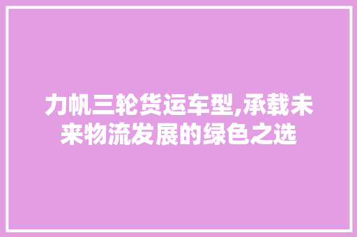 力帆三轮货运车型,承载未来物流发展的绿色之选
