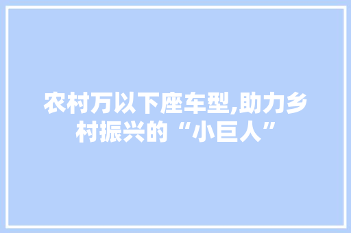 农村万以下座车型,助力乡村振兴的“小巨人” 汽车知识