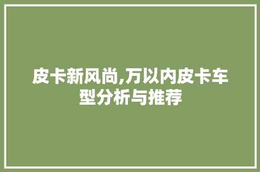 皮卡新风尚,万以内皮卡车型分析与推荐