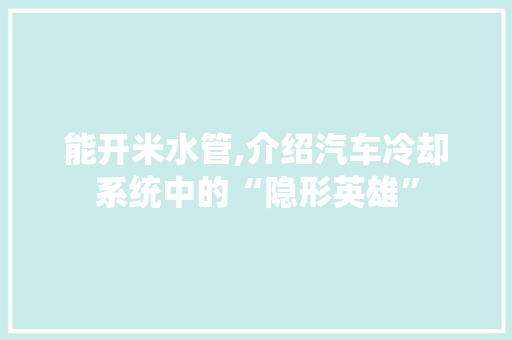 能开米水管,介绍汽车冷却系统中的“隐形英雄”