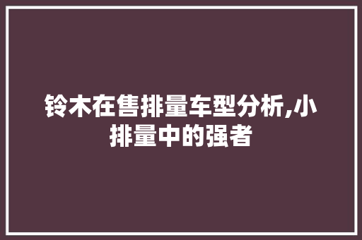铃木在售排量车型分析,小排量中的强者