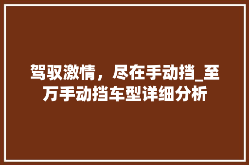 驾驭激情，尽在手动挡_至万手动挡车型详细分析