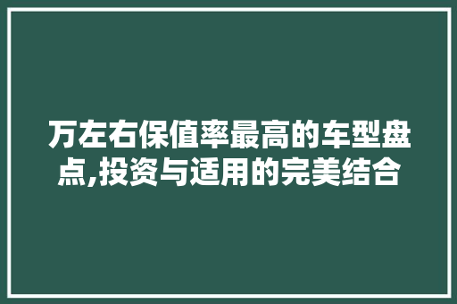 万左右保值率最高的车型盘点,投资与适用的完美结合