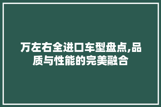 万左右全进口车型盘点,品质与性能的完美融合