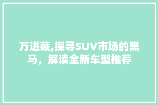 万进藏,探寻SUV市场的黑马，解读全新车型推荐