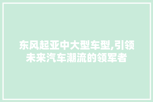 东风起亚中大型车型,引领未来汽车潮流的领军者 知识百科