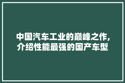 中国汽车工业的巅峰之作,介绍性能最强的国产车型