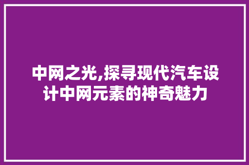 中网之光,探寻现代汽车设计中网元素的神奇魅力 休闲娱乐