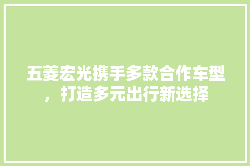 五菱宏光携手多款合作车型，打造多元出行新选择 汽车知识