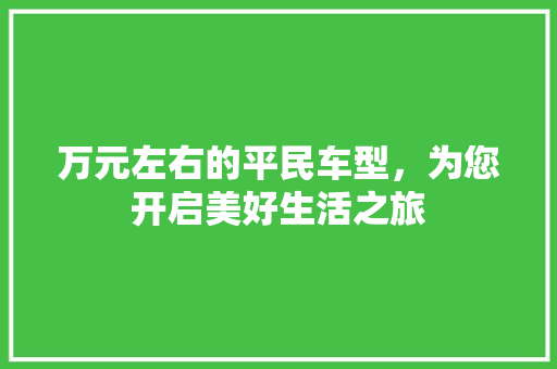 万元左右的平民车型，为您开启美好生活之旅 汽车知识