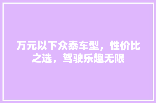 万元以下众泰车型，性价比之选，驾驶乐趣无限 汽车知识