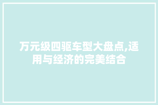 万元级四驱车型大盘点,适用与经济的完美结合