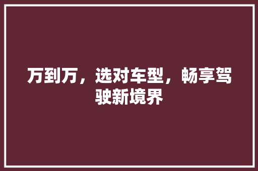 万到万，选对车型，畅享驾驶新境界