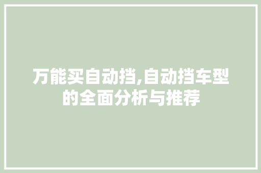 万能买自动挡,自动挡车型的全面分析与推荐 汽车知识
