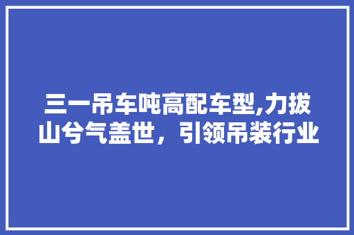 三一吊车吨高配车型,力拔山兮气盖世，引领吊装行业新潮流