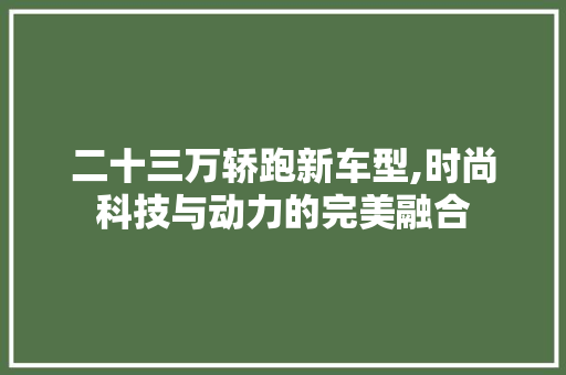二十三万轿跑新车型,时尚科技与动力的完美融合 汽车知识
