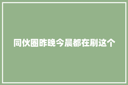 同伙圈昨晚今晨都在刷这个 休闲娱乐