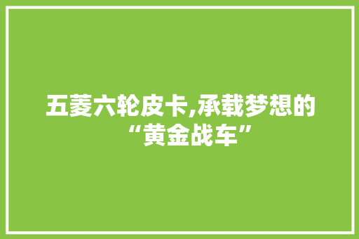 五菱六轮皮卡,承载梦想的“黄金战车”