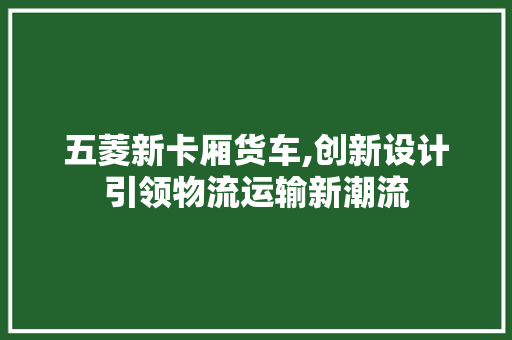 五菱新卡厢货车,创新设计引领物流运输新潮流
