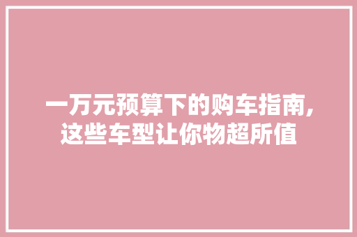 一万元预算下的购车指南,这些车型让你物超所值