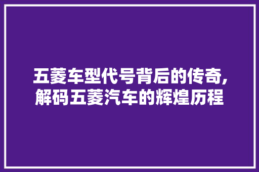 五菱车型代号背后的传奇,解码五菱汽车的辉煌历程