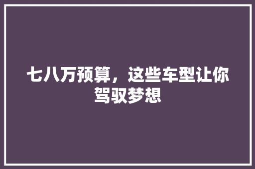 七八万预算，这些车型让你驾驭梦想 汽车知识