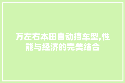 万左右本田自动挡车型,性能与经济的完美结合