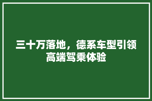 三十万落地，德系车型引领高端驾乘体验 汽车知识