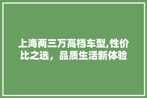 上海两三万高档车型,性价比之选，品质生活新体验