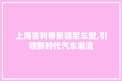 上海吉利帝豪领军车型,引领新时代汽车潮流 汽车知识