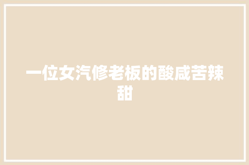 一位女汽修老板的酸咸苦辣甜