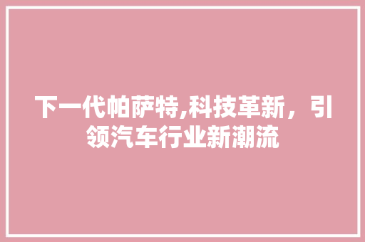 下一代帕萨特,科技革新，引领汽车行业新潮流