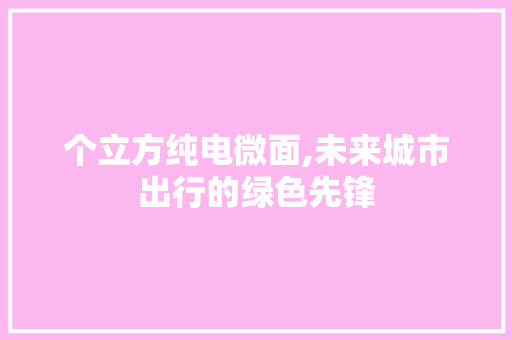 个立方纯电微面,未来城市出行的绿色先锋 汽车知识