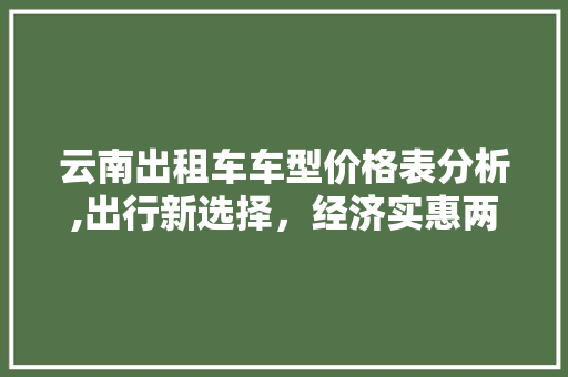 云南出租车车型价格表分析,出行新选择，经济实惠两不误 汽车知识