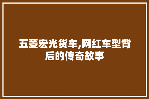 五菱宏光货车,网红车型背后的传奇故事 汽车知识